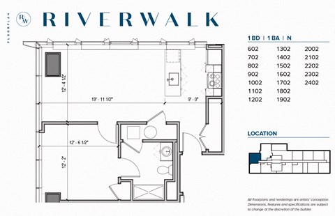 Floor plan for 1 bed, 1 bath, 720 sqft